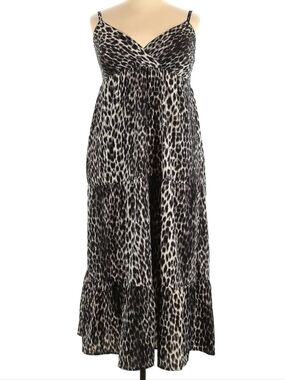 Speed Control Leopard Print Tiered Maxi Dress Animal Print Empire Waist 1X Boho